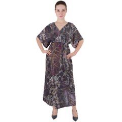 Grapevine Symphony Print Pattern Bk V-neck Boho Style Maxi Dress by dflcprintsclothing