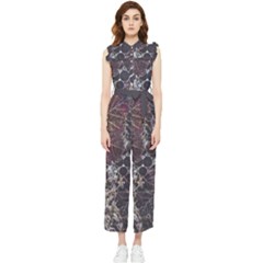 Grapevine Symphony Print Pattern Bk Women s Frill Top Chiffon Jumpsuit by dflcprintsclothing