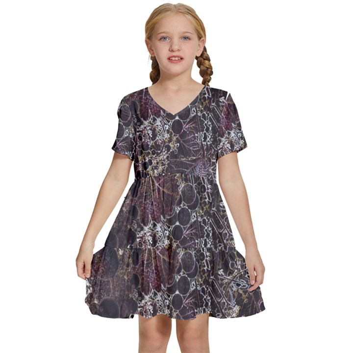 Grapevine Symphony Print Pattern Bk Kids  Short Sleeve Tiered Mini Dress