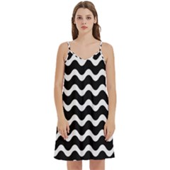 Wave-black White Mini Camis Dress With Pockets