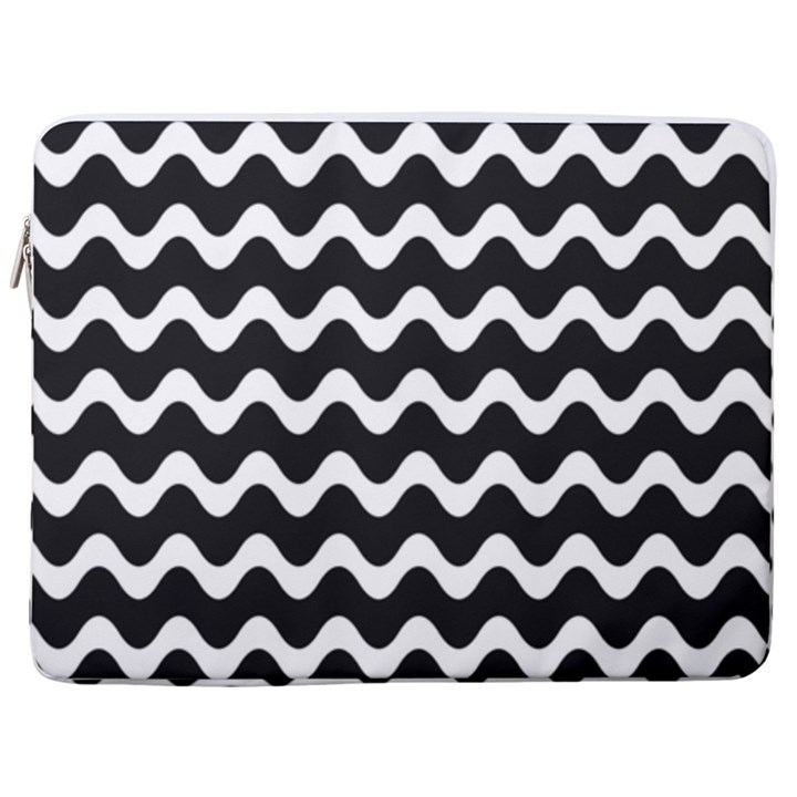 Wave-black White 17  Vertical Laptop Sleeve Case With Pocket