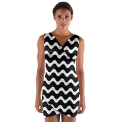 Wave-black White Wrap Front Bodycon Dress by kyorashop23