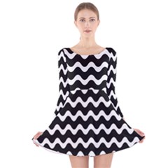 Wave-black White Long Sleeve Velvet Skater Dress