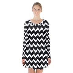 Wave-black White Long Sleeve Velvet V-neck Dress