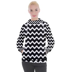 Wave-black White Women s Hooded Pullover