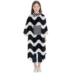 Wave-black White Kids  Hooded Rain Ponchos