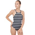 Wave-black White High Neck One Piece Swimsuit View1