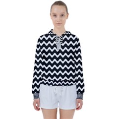 Wave-black White Women s Tie Up Sweat