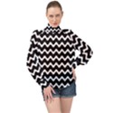 Wave-black White High Neck Long Sleeve Chiffon Top View1