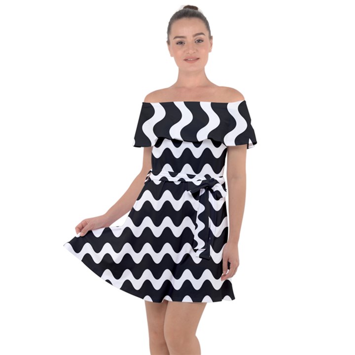 Wave-black White Off Shoulder Velour Dress