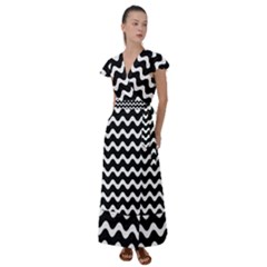 Wave-black White Flutter Sleeve Maxi Dress by kyorashop23