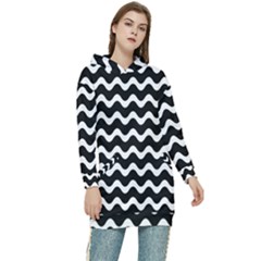 Wave-black White Women s Long Oversized Pullover Hoodie