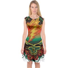 Grateful Steal Your Face Deadhead Hippie Logo Symbol Capsleeve Midi Dress by Loisa77