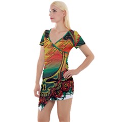 Grateful Steal Your Face Deadhead Hippie Logo Symbol Short Sleeve Asymmetric Mini Dress by Loisa77