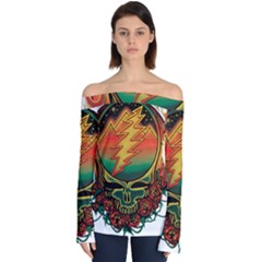 Grateful Steal Your Face Deadhead Hippie Logo Symbol Off Shoulder Long Sleeve Top by Loisa77