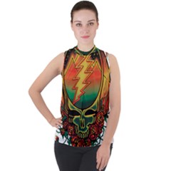 Grateful Steal Your Face Deadhead Hippie Logo Symbol Mock Neck Chiffon Sleeveless Top by Loisa77