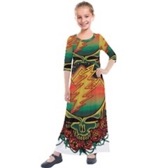 Grateful Steal Your Face Deadhead Hippie Logo Symbol Kids  Quarter Sleeve Maxi Dress by Loisa77