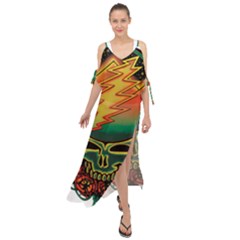 Grateful Steal Your Face Deadhead Hippie Logo Symbol Maxi Chiffon Cover Up Dress by Loisa77