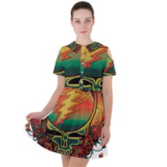 Grateful Steal Your Face Deadhead Hippie Logo Symbol Short Sleeve Shoulder Cut Out Dress  by Loisa77