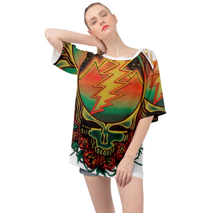 Grateful Steal Your Face Deadhead Hippie Logo Symbol Oversized Chiffon Top