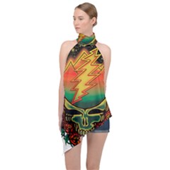 Grateful Steal Your Face Deadhead Hippie Logo Symbol Halter Asymmetric Satin Top by Loisa77