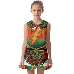 Grateful Steal Your Face Deadhead Hippie Logo Symbol Kids  Pilgrim Collar Ruffle Hem Dress by Loisa77