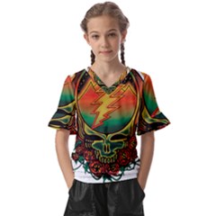 Grateful Steal Your Face Deadhead Hippie Logo Symbol Kids  V-neck Horn Sleeve Blouse by Loisa77