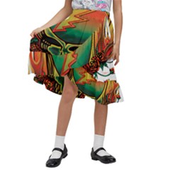 Grateful Steal Your Face Deadhead Hippie Logo Symbol Kids  Ruffle Flared Wrap Midi Skirt by Loisa77