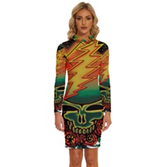 Grateful Steal Your Face Deadhead Hippie Logo Symbol Long Sleeve Shirt Collar Bodycon Dress by Loisa77