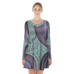 Converge Diverge Mingle Mix Divide Long Sleeve Velvet V-neck Dress