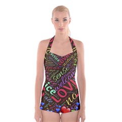 Loving Practice Agape Heart Boyleg Halter Swimsuit  by Paksenen