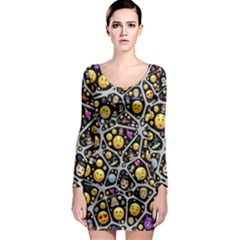 Mental Emojis Emoticons Icons Long Sleeve Bodycon Dress by Paksenen