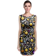 Mental Emojis Emoticons Icons Sleeveless Velvet Midi Dress