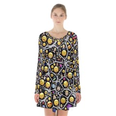 Mental Emojis Emoticons Icons Long Sleeve Velvet V-neck Dress