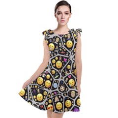 Mental Emojis Emoticons Icons Tie Up Tunic Dress by Paksenen