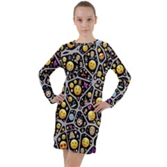 Mental Emojis Emoticons Icons Long Sleeve Hoodie Dress