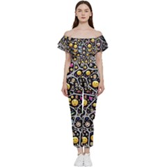 Mental Emojis Emoticons Icons Bardot Ruffle Jumpsuit by Paksenen