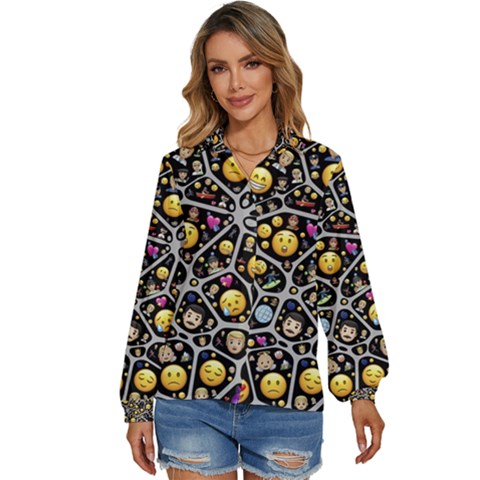 Mental Emojis Emoticons Icons Women s Long Sleeve Button Up Shirt by Paksenen