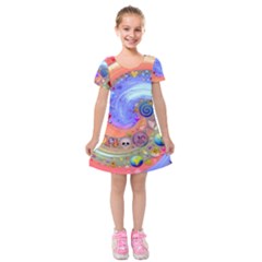 Swirl Vortex Emoji Cyclone Motion Kids  Short Sleeve Velvet Dress