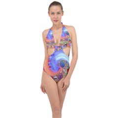 Swirl Vortex Emoji Cyclone Motion Halter Front Plunge Swimsuit by Paksenen