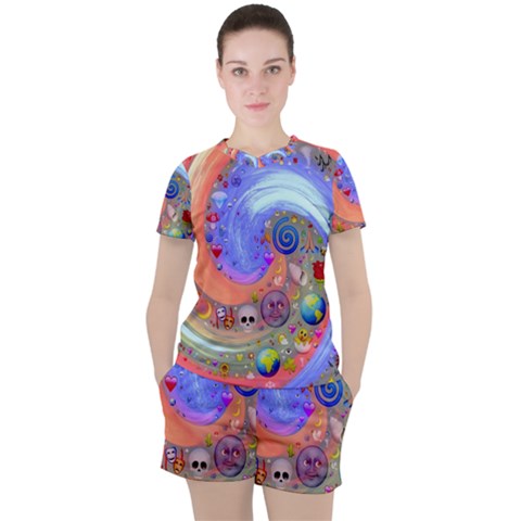 Swirl Vortex Emoji Cyclone Motion Women s T-shirt And Shorts Set by Paksenen