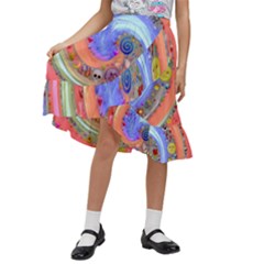 Swirl Vortex Emoji Cyclone Motion Kids  Ruffle Flared Wrap Midi Skirt by Paksenen