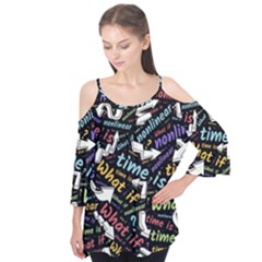 Time Nonlinear Curved Linear Flutter Sleeve T-shirt