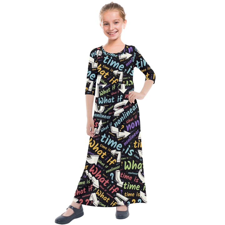 Time Nonlinear Curved Linear Kids  Quarter Sleeve Maxi Dress