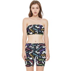 Time Nonlinear Curved Linear Stretch Shorts And Tube Top Set by Paksenen