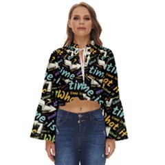 Time Nonlinear Curved Linear Boho Long Bell Sleeve Top by Paksenen