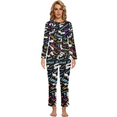 Time Nonlinear Curved Linear Womens  Long Sleeve Lightweight Pajamas Set by Paksenen