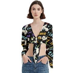 Time Nonlinear Curved Linear Trumpet Sleeve Cropped Top