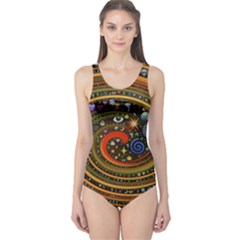 Swirl Vortex Emoji Cyclone Motion Art One Piece Swimsuit by Paksenen