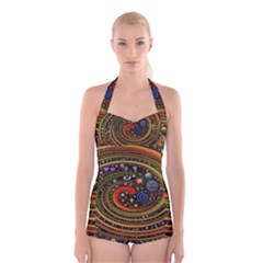 Swirl Vortex Emoji Cyclone Motion Art Boyleg Halter Swimsuit  by Paksenen